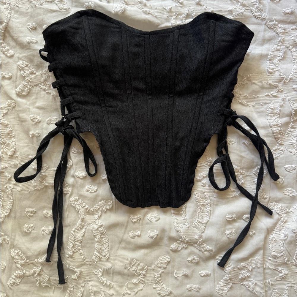 2Cute S Black Washed Tie Adjustable Tightness Corset
